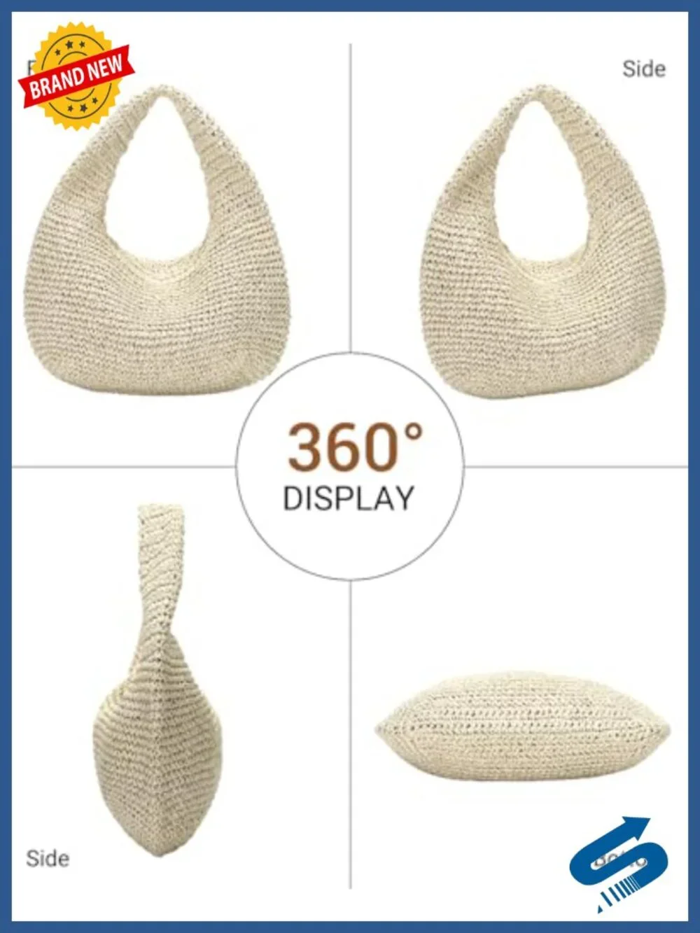 Handwoven Straw Hobo Shoulder Bag, Summer Beach Tote Purse